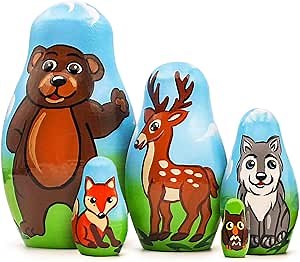 Forest Animals Nesting Dolls Set 5 pcs - Woodland Animal Figurine Set - Matryoshka Dolls Animals