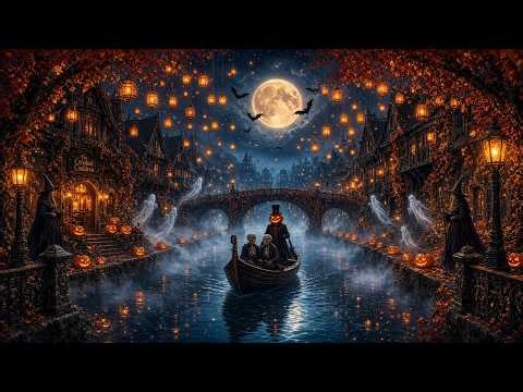 Autumn Riverside Spooky Village 🎃 Relaxing Halloween Ambience 👻 Haunted Sounds & Halloween Music