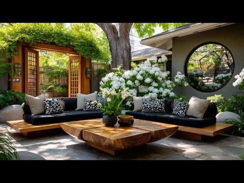 Beautiful Spring Backyard Design | Japanese Patio with Elegant Flower Arch Gate