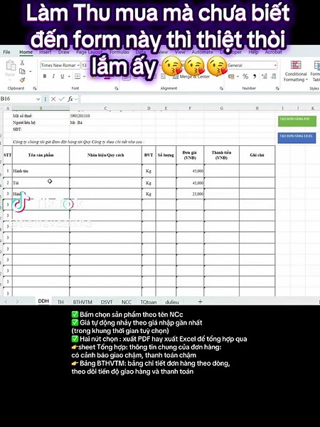 Từ ngày có form này mình làm donhang nhanh lắm, tiết kiệm khối thời gian luôn ấy #purchasing #excel #googlesheets #template