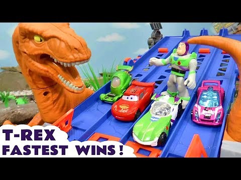 T-Rex Dinosaur Racing Cars Challenge With Buzz Lightyear