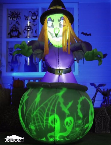 Joiedomi 6 Ft Halloween Inflatable Witch and Cauldron Decoration with Projecting Rotating Green Ghost Light, Inflatable Yard Decor Blow Up with Build-in LEDs for Halloween Party Indoor, Outdoor Decor
