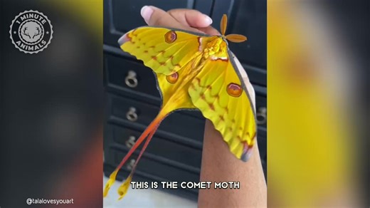 Comet Moth 🦋 The Most BEAUTIFUL Moth Alive! Wings longer than your hand. Golden patterns that shimmer like fire. A flying masterpiece from Madagascar. #cometmoth #wildlife #animalfacts #1minuteanimals | 1 Minute Animals