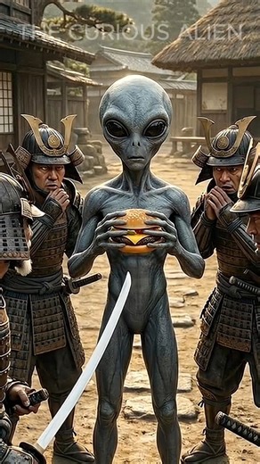 👽 What would happen if an alien introduced a burger to Samurai warriors? #aivideo #funnystory #alien