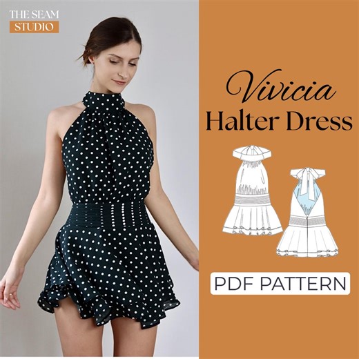Halter Dress Sewing Pattern | High Neck Mini Dress Pattern | Pattern   Detailed Illustrated Instruction | XXS - 7XL | A0, A4 & Us-letter - Etsy New Zealand