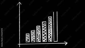 Increasing chart with arrow animation, doodle style, pencil drawn, sketch of chart. White on black background, alpha channel. Frame by Frame animation.
