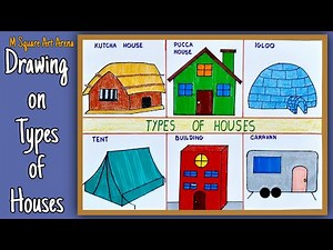 School Project Drawing on Types of Houses | Drawing for Students | How to Draw Types of Houses
