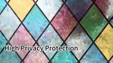 Colorful Stained Glass Window Film, Rainbow Door Privacy Films Static Cling Window Tint Decorative Window Decal Heat Cotrol Anti UV for Home and Office,17.5x78.7 in.