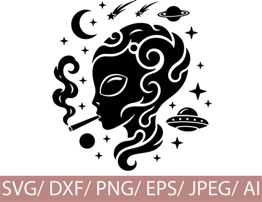 Alien Smoking Space Art Svg, Alien Smoker Silhouette, UFO Galaxy Psychedelic Alien Cut File - Etsy