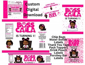 Afro Girl Boss Party Favor Labels: Custom Chip Bag & Water Bottle Wrappers (digital Download) - Etsy
