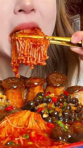 Eating Enoki Mushroom spicy yummy, Eating Challenger,Asmr Mukbang (1)