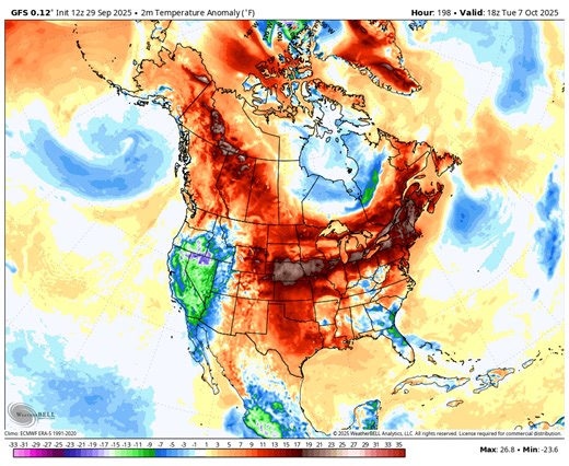 Here is the latest 16 day forecast from the American models. This is getting wild. Almost all of North America roasts when compared to normal. Models are actually hinting at us hitting 90 next weekend... IN OCTOBER! While some hints of cooling is showing up for the the late part of week 2 of October, the data we see keeps losing the cold snaps as we get closer. While the warmth is nice, it's plunging the eastern U.S. deeper into drought. Our trees are extremely stressed. | Your Chicago Weather