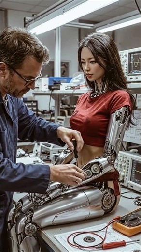 She's almost HUMAN! 🤖 Lady Robot tries on glasses. #AI #Future