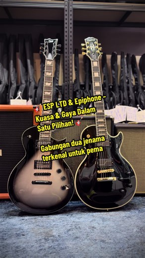 🎸 ESP LTD & Epiphone – Kuasa & Gaya Dalam Satu Pilihan! 🎸 Gabungan dua jenama terkenal untuk pemain yang mahukan tone padu dan penampilan premium di atas pentas. ESP LTD sesuai untuk pemain yang sukakan karakter bunyi lebih agresif dan moden, manakala Epiphone menawarkan tone klasik dengan sustain yang mantap dan feel yang selesa. ✨ Kenapa pilih model ini? ✔ Pickup berkuasa – sesuai untuk rock, blues & metal ✔ Sustain kuat & tone tebal ✔ Rekaan elegan dan kemasan premium ✔ Selesa dimainkan unt