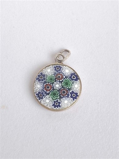 Sterling Silver Millefiori Pendant, Floral Mosaic Glass Charm - Etsy