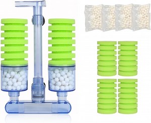 UPETTOOLS Aquarium Biochemical Sponge Filter, Ultra Quiet Aquarium Air Pump Double Head Bio Sponge Fish Tank Foam Filter, with Accessories Included