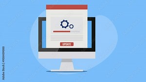 Software installation, mobile application update and website version system upgradation computer technology conceptual video animation.