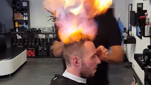 Barber gives haircuts using fire in Istanbul