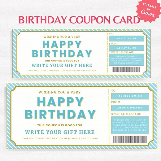 Birthday Gift Coupon Template | Printable Birthday Gift Coupon Card | Birthday Coupon Card | Coupon Card | Gift for Birthday | Gift for Him - Etsy