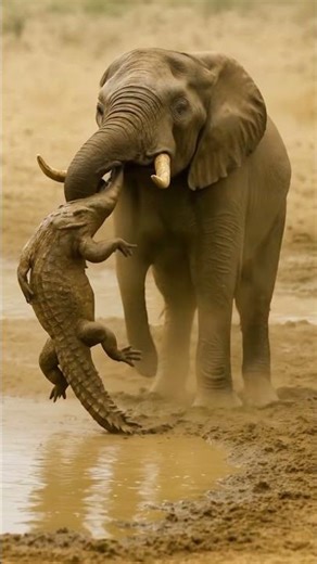 "Angry Elephant vs Crocodile: Intense Wildlife Showdown!"