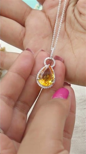 18K White Gold Yellow Sapphire Diamond Pendant💛 | Minimal Luxury Teardrop Necklace |