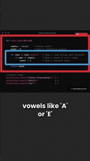 How to Count Vowels in Python | Python Shorts | #shorts #python