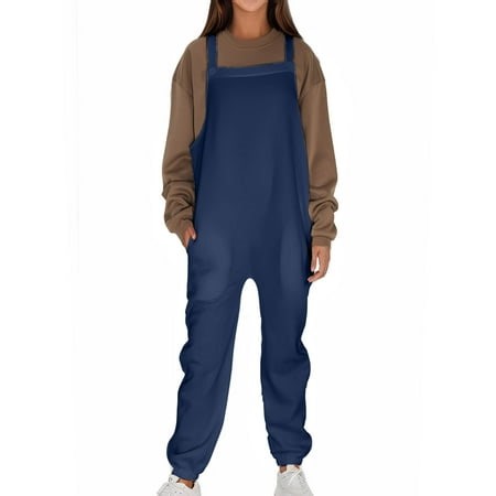 Byikun Women's Casual Loose Dungarees Jumpsuit with Pockets: Velvet-Lined Overalls for Fall/Winter/Spring, Elastic Waist, Wide Leg Design - Walmart.ca