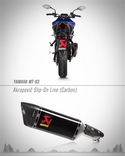4K views · 226 reactions | For a bike that's made to thrill, we developed Akrapovič Slip-On Line (Carbon) with a carbon-fibre muffler sleeve. In order to ensure perfect design integration, the all-new carbon-fibre end cap has imprints, just like the carbon-fibre heat shield. Enjoy deep sound of the Yamaha MT-03 that is impossible to ignore. Euro 5 model. _ _ _ _ Learn more: https://bit.ly/Akrapovic-Yamaha-MT-03 | Akrapovic Exhaust System | Facebook