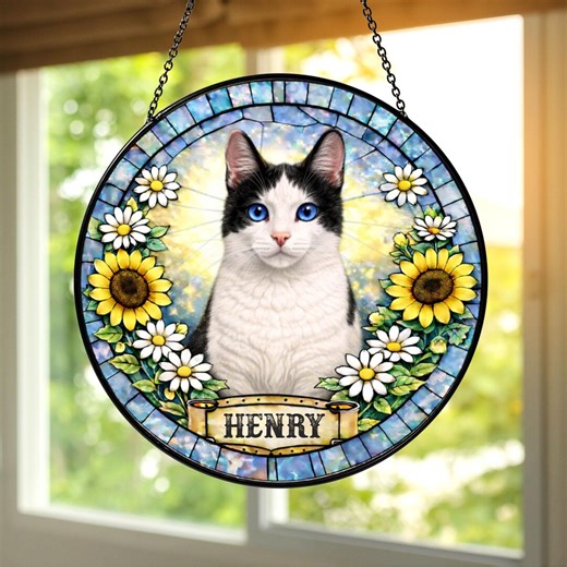 Ojos Azules Cat Personalized Suncatcher, Custom Blue Eyes Cat Ornament, Rare Cat Window Hanging, Pet Portrait Gift, Cat Lover Decor - Etsy