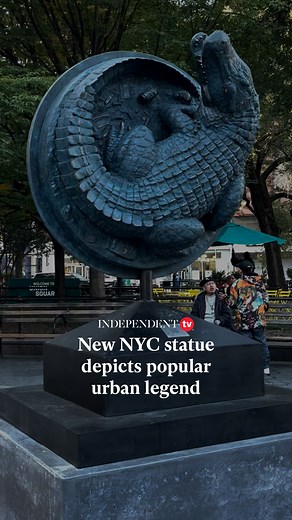 20K views · 153 reactions | The urban myth of the New York City sewer alligator has come to life in Union Square Park. The new statue depicts a life-sized alligator sitting on the inside of a manhole cover surrounded by toxic waste and trash. It was created out of bronze by Swedish artist Alexander Klingspor. He dedicated the piece to the “resilience of both alligators and New Yorkers.” Watch more from IndependentTV at the link in bio  | The Independent | Facebook