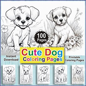 Cute Dog Coloring Pages Printable PDF | Puppy Coloring Book for Kids and Adults | Instant Download - Etsy