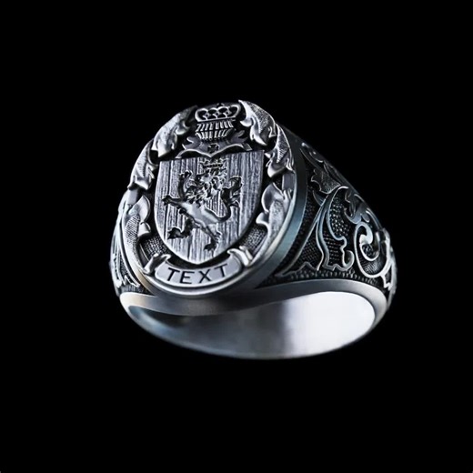 Personalized Family Crest Signet Ring, Lion Knight Silver Ring , Coat of Arms Ring, Husband Gift Ring, Gift for Men, Personalized Gift - Etsy