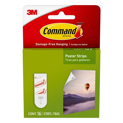 Command Poster Strips, White, Damage-Free Hanging Poster Hangers, 16 Command Strips