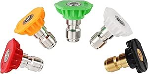 Pressure Washer Tips Pressure Washer Spray Nozzle Tips 4500 PSI, Universal Multiple Degrees (0、15、25、40、Soap) 1/4 Inch Quick Connect, Power Washer Nozzle Tips Accessory Kit 3.0 GPM (5 Pack)