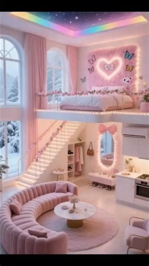 🌸✨ Dreamy Pink Loft Apartment 🏠💖 #HomeGoals #ViralDesign #interiorgoals