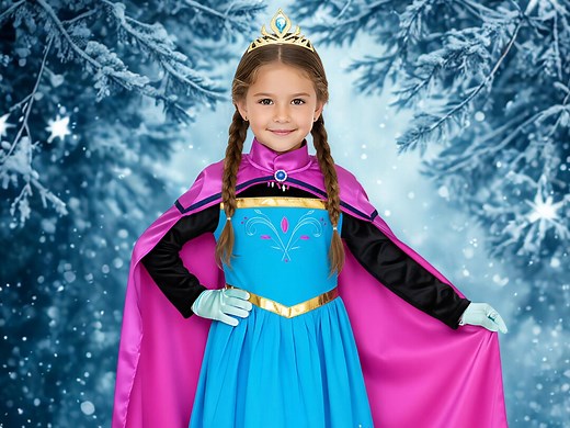 Elsa Coronation Dress Costume: Princess Cosplay Gown With Cape, Crown, Wand & Gloves - Etsy