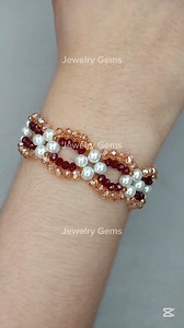Bracelet 📿 #JewelryGems #bracelet Materials: 1. Pearls 5mm 2. Maroon crystal beads 3mm 3. Biege crystal beads 4mm 4. Beading needles #11 & thread 5. Clasps & scissor 👉 Thread length, first row: 120cm & last rows: 120cm | Jewelry Gems
