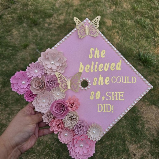 Personalized Graduation Cap Topper – Handcrafted Paper Flowers, Pearls, Butterflies - Etsy