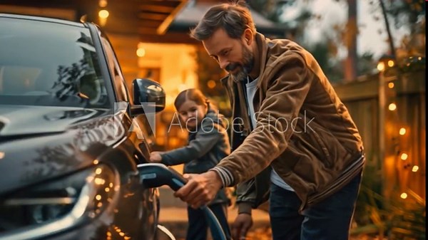 People using EV electric cars Electric vehicle charging and home charging stations Green and clean energy from electric vehicles Sustainable energy technology from renewable sources at home
