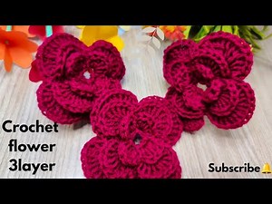 How to crochet flower (3 layer) | crochet flower tutorial | Designergirl