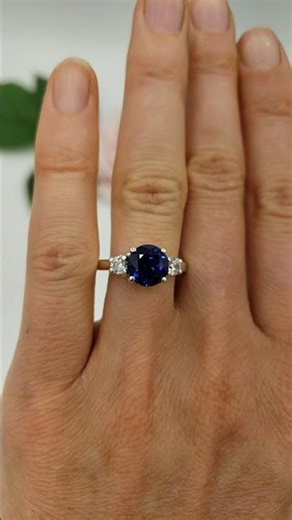 8mm Lab Grown Blue Sapphire Trellis Three Stone Ring