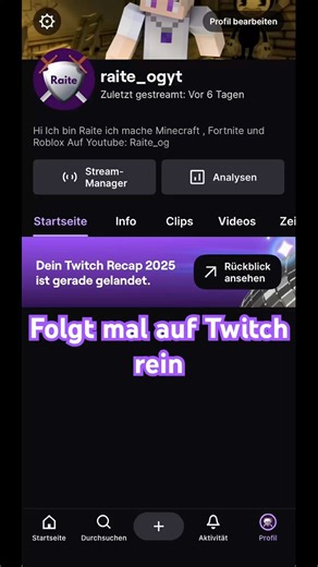Folgt mal alle auf Twitch rein streame dort jetzt öfters