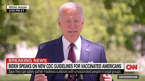 President Joe Biden cited new guidance from the US Centers for Disease Control and Prevention — which said vaccinated Americans do not have to wear masks outside in some situations — to urge all Americans to go get a vaccine. https://cnn.it/3vlKdi4 | CNN