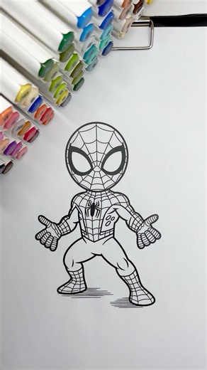 REVERSE Coloring Chibi Spider-Man 🕸️🔴 #spiderman #reversecoloring #coloringtime #markers #kidsart