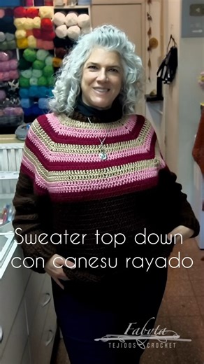Sweater top down, with a free tutorial on my channel @FabytaTejidosCrochet