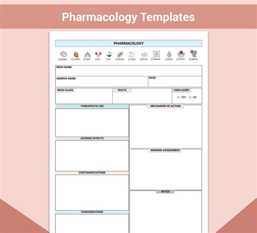 Editable Nursing Pharmacology Template | Pharmacology Study Sheet for Nursing Students | Drug Card Medication Template | Canva PDF Fillable - Etsy