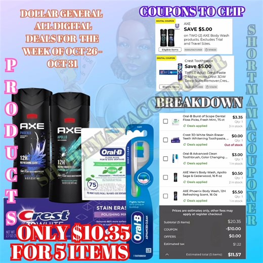3.8K views · 21 reactions | DOLLAR GENERAL ALL DIGITAL ANY DAY DEALS FOR OCTOBER 26 - NOV 1 Coupon Breakdown Notebook: https://amzn.to/44zEsSR #savingmoney #shopwithme #dollargeneralcouponer #shortmamacouponer #saving #dollargeneral #dollargeneralcouponing #deals #learntocoupon | Shortmama Couponer | Facebook