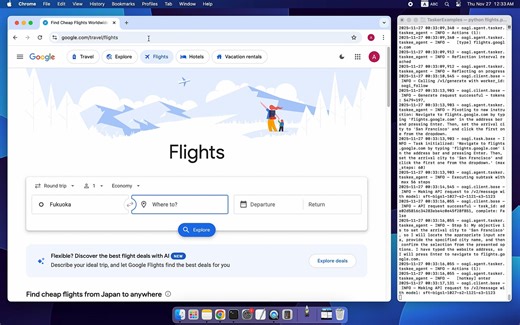 OpenAGI - Google Flights Example with TaskerAgent