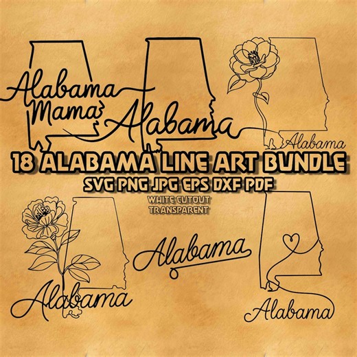 Alabama SVG Bundle, State Outline Map Illustrations, Southern Mama Floral Camellia Line Art, Home Decor Pride Vector Graphics Digital Design - Etsy