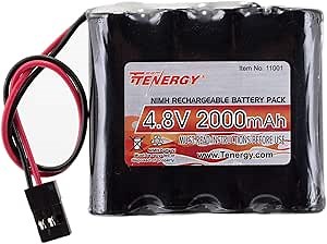 Tenergy NiMH Receiver RX Battery with Hitec Connectors 4.8V 2000mAh High Capacity Rechargeable Battery Pack for RC Receivers, RC Aircrafts and More